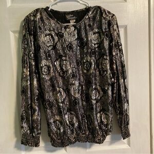 Vintage metallic long sleeve blouse with ruffle sleeves and shoulder pads size S